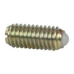 Vlier - M6x1.0, 3.5mm Ball Diam, 14mm Body Length, 1mm Max Ball Reach, Threaded Ball Plunger - Steel Body, Nylon Ball, 6.29 Lb Initial End Force, 9 Lb Final End Force, Locking Element - Industrial Tool & Supply