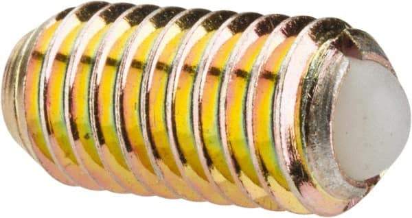 Vlier - M8x1.25, 5mm Ball Diam, 16mm Body Length, 1.5mm Max Ball Reach, Threaded Ball Plunger - Steel Body, Nylon Ball, 9 Lb Initial End Force, 13.49 Lb Final End Force, Locking Element - Industrial Tool & Supply