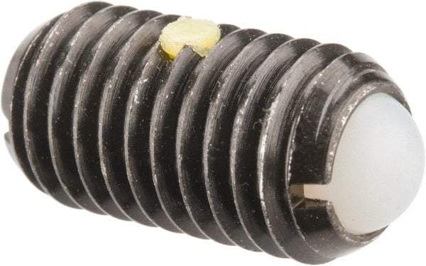 Vlier - M12x1.75, 8mm Ball Diam, 22mm Body Length, 2.5mm Max Ball Reach, Threaded Ball Plunger - Steel Body, Nylon Ball, 6.75 Lb Initial End Force, 12.36 Lb Final End Force, Locking Element - Industrial Tool & Supply