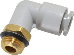 SMC PNEUMATICS - 8mm OD, 1/4 Universal, Brass/Polybutylene Push-to-Connect Male Elbow - 145 Max psi, White - Industrial Tool & Supply
