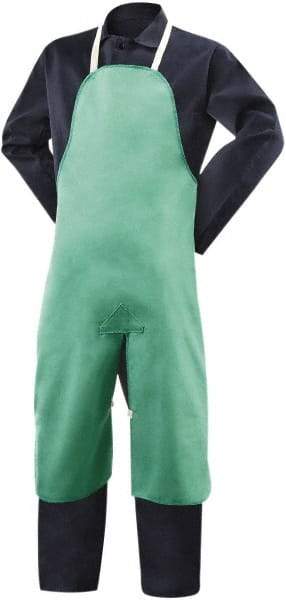 Steiner - 24 x 40" Flame Resistant/Retardant & Welding Split Leg Apron - Cotton, 10 oz Material, Green, 0 Pockets, Tie Waist & Neck Strap Closure, Flame Resistant - Industrial Tool & Supply
