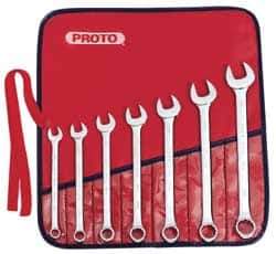 Proto - 7 Piece, 3/8" to 3/4", Combination Wrench Set - Inch Measurement Standard, Satin Finish, Comes in Nylon Roll - Industrial Tool & Supply