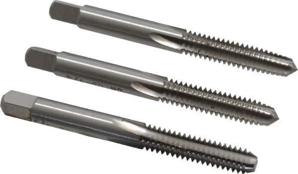 Interstate - 1/4-20 UNC, 4 Flute, Bottoming, Plug & Taper, Bright Finish, High Speed Steel Tap Set - Right Hand Cut, 2-1/2" OAL, 1" Thread Length - Industrial Tool & Supply