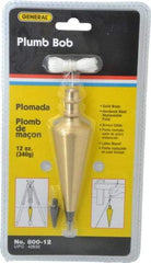 General - 5 Inch Long, 1-3/8 Inch Diameter Brass Plumb Bob - 12 Ounce, Has Replacable Tip - Industrial Tool & Supply
