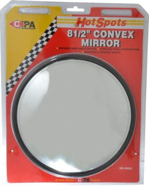 Value Collection - Automotive Full Size Convex Round Mirror with L Bracket - Stainless Steel, 8-1/2" Mirror Diam - Industrial Tool & Supply