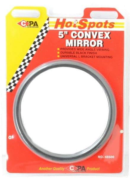 Value Collection - Automotive Full Size Convex Round Mirror with L Bracket - Black, 5" Mirror Diam - Industrial Tool & Supply