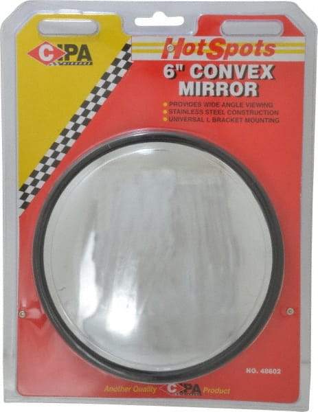 Value Collection - Automotive Full Size Convex Round Mirror with L Bracket - Stainless Steel, 6" Mirror Diam - Industrial Tool & Supply