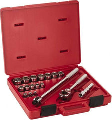 Proto - 18 Piece 1/2" Drive Socket Set - 6 Points, 3/8" to 1-1/4" Range, Inch Measurement Standard - Industrial Tool & Supply
