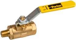 Parker - 1/4" Pipe, Brass Standard Ball Valve - 2 Piece, Inline - One Way Flow, MNPT x FNPT Ends, Lever Handle, 600 WOG, 150 WSP - Industrial Tool & Supply