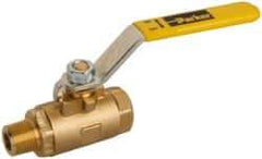 Parker - 3/8" Pipe, Brass Standard Ball Valve - 2 Piece, Inline - One Way Flow, MNPT x FNPT Ends, Lever Handle, 600 WOG, 150 WSP - Industrial Tool & Supply