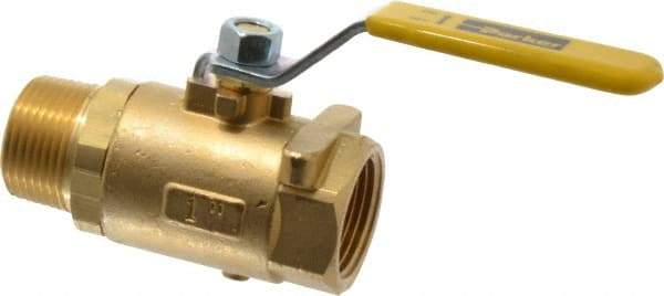 Parker - 1" Pipe, Brass Standard Ball Valve - 2 Piece, Inline - One Way Flow, MNPT x FNPT Ends, Lever Handle, 600 WOG, 150 WSP - Industrial Tool & Supply
