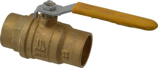 Parker - 1-1/4" Pipe, Brass Standard Ball Valve - 2 Piece, Inline - One Way Flow, Soldered x Soldered Ends, Lever Handle, 600 WOG, 150 WSP - Industrial Tool & Supply