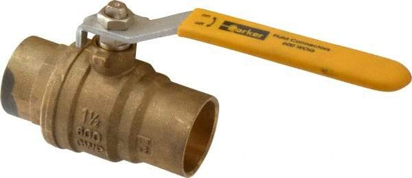 Parker - 1-1/2" Pipe, Brass Standard Ball Valve - 2 Piece, Inline - One Way Flow, Soldered x Soldered Ends, Lever Handle, 600 WOG, 150 WSP - Industrial Tool & Supply