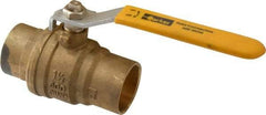 Parker - 1-1/2" Pipe, Brass Standard Ball Valve - 2 Piece, Inline - One Way Flow, Soldered x Soldered Ends, Lever Handle, 600 WOG, 150 WSP - Industrial Tool & Supply