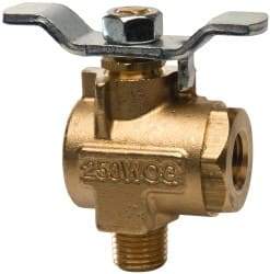 Parker - 1/4" Pipe, Brass Standard Ball Valve - 2 Piece, Right Angle, MNPT x FNPT Ends, Tee Handle, 250 WOG, 150 WSP - Industrial Tool & Supply