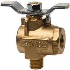Parker - 1/4" Pipe, Brass Standard Ball Valve - 2 Piece, Right Angle, MNPT x FNPT Ends, Tee Handle, 250 WOG, 150 WSP - Industrial Tool & Supply