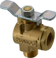 Parker - 3/8" Pipe, Brass Standard Ball Valve - 2 Piece, Right Angle, MNPT x FNPT Ends, Tee Handle, 250 WOG, 150 WSP - Industrial Tool & Supply