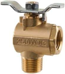 Parker - 1/2" Pipe, Brass Standard Ball Valve - 2 Piece, Right Angle, MNPT x FNPT Ends, Tee Handle, 250 WOG, 150 WSP - Industrial Tool & Supply