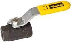 Parker - 1/4" Pipe, Carbon Steel Standard Ball Valve - 2 Piece, Inline - One Way Flow, FNPT x FNPT Ends, Lever Handle, 2,000 WOG, 150 WSP - Industrial Tool & Supply