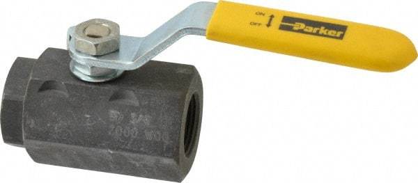 Parker - 3/4" Pipe, Carbon Steel Standard Ball Valve - 2 Piece, Inline - One Way Flow, FNPT x FNPT Ends, Lever Handle, 2,000 WOG, 150 WSP - Industrial Tool & Supply