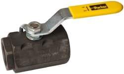 Parker - 1" Pipe, Carbon Steel Standard Ball Valve - 2 Piece, Inline - One Way Flow, FNPT x FNPT Ends, Lever Handle, 2,000 WOG, 150 WSP - Industrial Tool & Supply