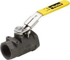 Parker - 1-1/4" Pipe, Carbon Steel Standard Ball Valve - 2 Piece, Inline - One Way Flow, FNPT x FNPT Ends, Lever Handle, 1,500 WOG, 150 WSP - Industrial Tool & Supply