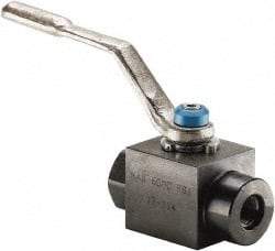 Parker - 3/8" Pipe, Carbon Steel Standard Ball Valve - 2 Piece, Inline - One Way Flow, SAE x SAE Ends, Lever Handle, 6,000 WOG, 150 WSP - Industrial Tool & Supply
