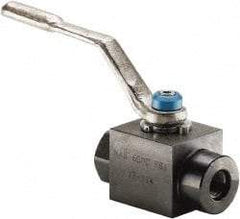 Parker - 3/8" Pipe, Carbon Steel Standard Ball Valve - 2 Piece, Inline - One Way Flow, SAE x SAE Ends, Lever Handle, 6,000 WOG, 150 WSP - Industrial Tool & Supply