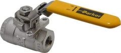 Parker - 1/4" Pipe, Full Port, Stainless Steel Standard Ball Valve - 2 Piece, Inline - One Way Flow, FNPT x FNPT Ends, Padlock Handle, 2,000 WOG, 150 WSP - Industrial Tool & Supply
