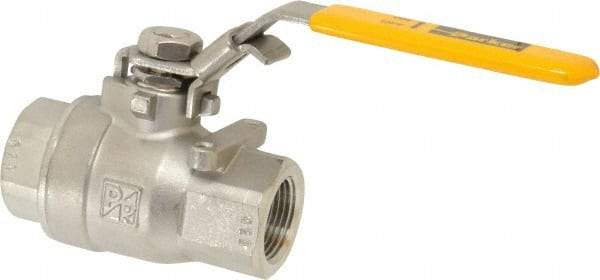 Parker - 3/4" Pipe, Full Port, Stainless Steel Standard Ball Valve - 2 Piece, Inline - One Way Flow, FNPT x FNPT Ends, Padlock Handle, 2,000 WOG, 150 WSP - Industrial Tool & Supply