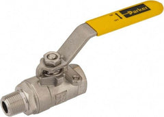 Parker - 3/8" Pipe, Full Port, Stainless Steel Standard Ball Valve - 2 Piece, Inline - One Way Flow, MNPT x FNPT Ends, Lever Handle, 2,000 WOG, 150 WSP - Industrial Tool & Supply