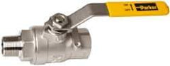 Parker - 3/4" Pipe, Full Port, Stainless Steel Standard Ball Valve - 2 Piece, Inline - One Way Flow, MNPT x FNPT Ends, Lever Handle, 2,000 WOG, 150 WSP - Industrial Tool & Supply