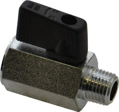 Value Collection - 1/4" Pipe, Brass Miniature Ball Valve - Inline - One Way Flow, MNPT x FNPT Ends, Wedge Handle, 450 WOG - Industrial Tool & Supply