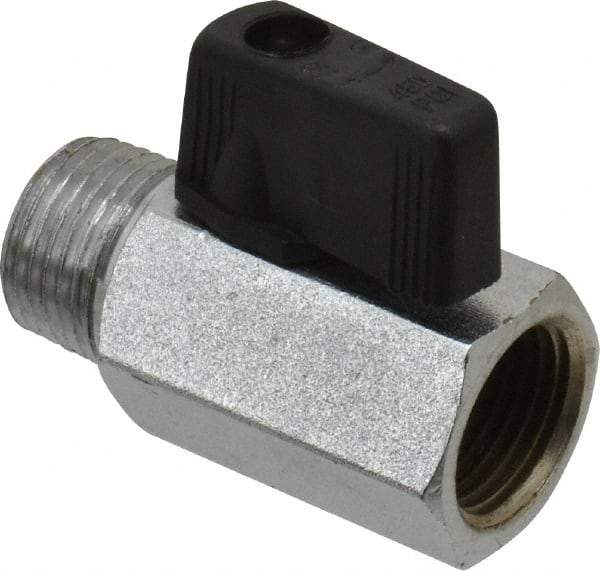 Value Collection - 3/8" Pipe, Brass Miniature Ball Valve - Inline - One Way Flow, MNPT x FNPT Ends, Wedge Handle, 450 WOG - Industrial Tool & Supply