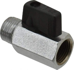 Value Collection - 3/8" Pipe, Brass Miniature Ball Valve - Inline - One Way Flow, MNPT x FNPT Ends, Wedge Handle, 450 WOG - Industrial Tool & Supply