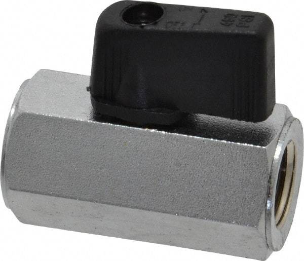 Value Collection - 1/4" Pipe, Brass Miniature Ball Valve - Inline - One Way Flow, FNPT x FNPT Ends, Wedge Handle, 450 WOG - Industrial Tool & Supply