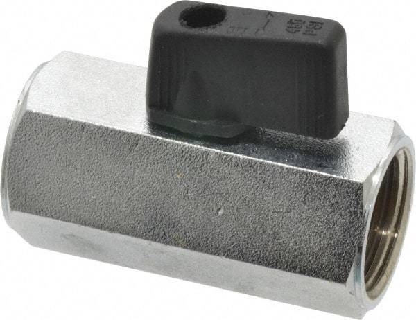 Midwest Control - 1/2" Pipe, Brass Miniature Ball Valve - Inline - One Way Flow, FNPT x FNPT Ends, Wedge Handle, 450 WOG - Industrial Tool & Supply