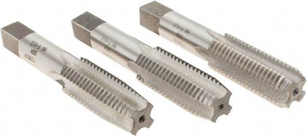 Interstate - 7/8-9 UNC, 4 Flute, Bottoming, Plug & Taper, Bright Finish, High Speed Steel Tap Set - Right Hand Cut, 4-11/16" OAL, 2-7/32" Thread Length - Industrial Tool & Supply