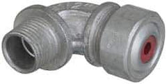 Cooper Crouse-Hinds - 0.15 to 1/4" Cable Capacity, Liquidtight, Elbow Strain Relief Cord Grip - 1/2 NPT Thread, 1-13/16" Long, Malleable Iron - Industrial Tool & Supply