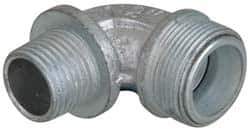 Cooper Crouse-Hinds - 0.55 to 0.65" Cable Capacity, Liquidtight, Elbow Strain Relief Cord Grip - 1/2 NPT Thread, 1-13/16" Long, Malleable Iron - Industrial Tool & Supply