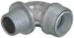 Cooper Crouse-Hinds - 0.55 to 0.65" Cable Capacity, Liquidtight, Elbow Strain Relief Cord Grip - 1/2 NPT Thread, 1-13/16" Long, Malleable Iron - Industrial Tool & Supply