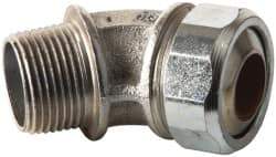 Cooper Crouse-Hinds - 0.55 to 0.65" Cable Capacity, Liquidtight, Elbow Strain Relief Cord Grip - 3/4 NPT Thread, 2-17/32" Long, Malleable Iron - Industrial Tool & Supply