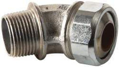 Cooper Crouse-Hinds - 0.55 to 0.65" Cable Capacity, Liquidtight, Elbow Strain Relief Cord Grip - 3/4 NPT Thread, 2-17/32" Long, Malleable Iron - Industrial Tool & Supply