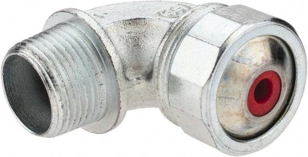 Cooper Crouse-Hinds - 0.15 to 1/4" Cable Capacity, Liquidtight, Elbow Strain Relief Cord Grip - 3/4 NPT Thread, 2-5/16" Long, Malleable Iron - Industrial Tool & Supply