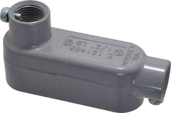 Cooper Crouse-Hinds - Form 5, LB Body, 1/2" Trade, EMT, IMC, Rigid Aluminum Conduit Body - Rectangle, 4.24" OAL, 4.35 cc Capacity, Gray - Industrial Tool & Supply
