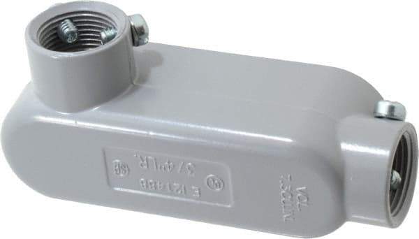 Cooper Crouse-Hinds - Form 5, LR Body, 3/4" Trade, EMT, IMC, Rigid Aluminum Conduit Body - Rectangle, 5.07" OAL, 7.3 cc Capacity, Gray - Industrial Tool & Supply