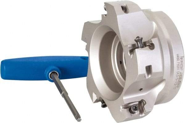 Iscar - 5 Inserts, 4" Cut Diam, 1-1/2" Arbor Diam, 0.642" Max Depth of Cut, Indexable Square-Shoulder Face Mill - 0/90° Lead Angle, 2" High, H490 AN.X 17 Insert Compatibility, Through Coolant, Series Helido - Industrial Tool & Supply