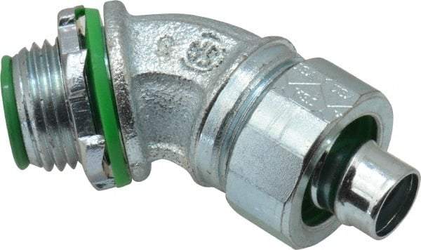 Cooper Crouse-Hinds - 3/8" Trade, Malleable Iron Threaded Angled Liquidtight Conduit Connector - Insulated - Industrial Tool & Supply