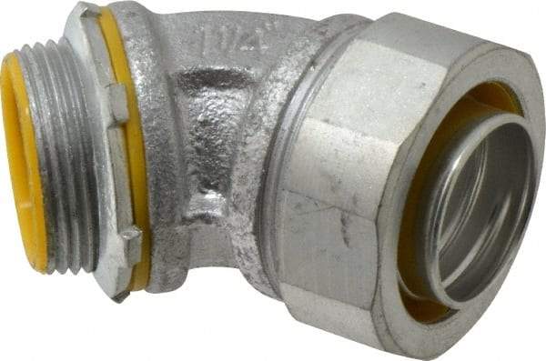 Cooper Crouse-Hinds - 1-1/4" Trade, Malleable Iron Threaded Angled Liquidtight Conduit Connector - Insulated - Industrial Tool & Supply