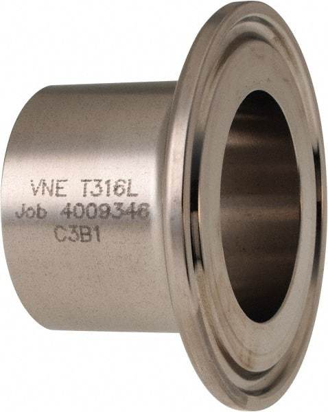 VNE - 1-1/4", Clamp Style, Sanitary Stainless Steel Pipe Welding Ferrule - Tube OD Connection, Grade 316/316L - Industrial Tool & Supply